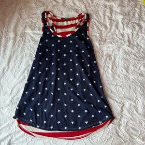 Sweet Claire Red, White, and Blue Star Tank Top Stripes American Flag with Bow